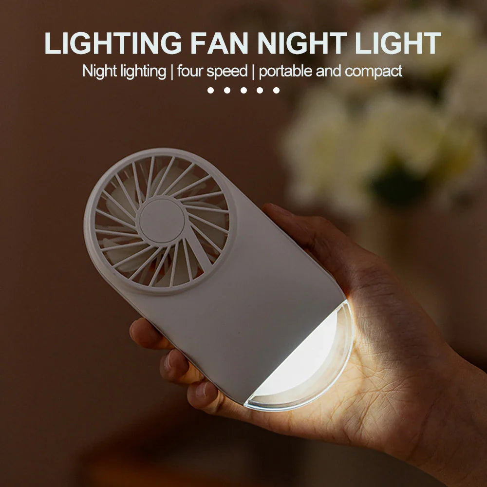 Afralia™ Mini Fan Night Light LED Rechargeable USB Portable Handheld Quiet Stand