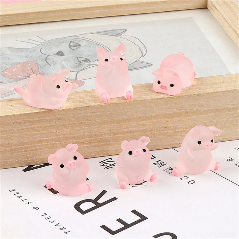 Afralia™ Kawaii Pig Miniatures Terrarium Figurines 6pcs Crafts Home Decoration