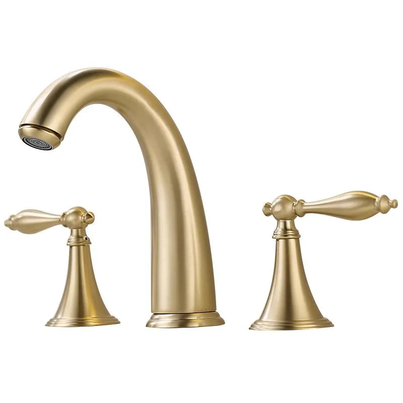 Afralia™ Brushed Gold Brass Basin Faucet | Widespread Waterfall Sink Faucet