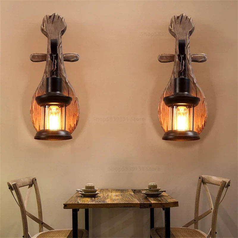 Afralia™ Nordic Wrought Iron Wood Wall Lamps LED Retro Creative Home Lighting