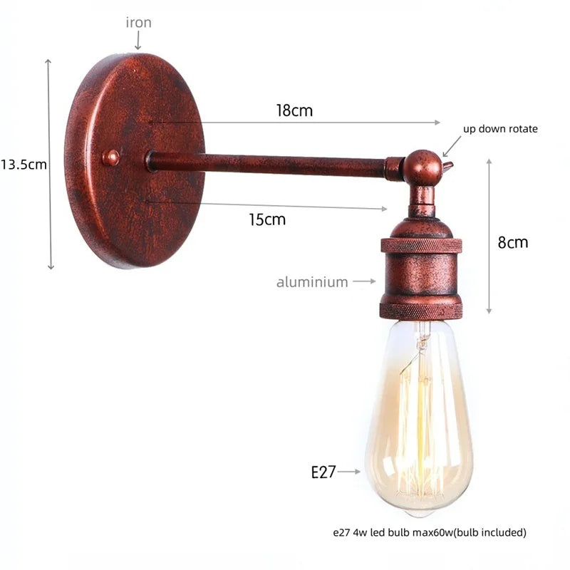 Afralia™ Retro Iron LED Wall Lamp Sconce, Gold Vintage Indoor Luminaire for Bedroom, Cafe