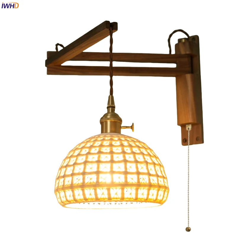 Afralia™ Walnut Wood LED Wall Lamp Copper Ceramic Minimalistic Loft Light