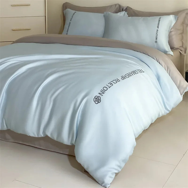 Afralia™ Cotton Embroidery Bedding Set, 4Pcs Duvet Cover Kit for Double Bed