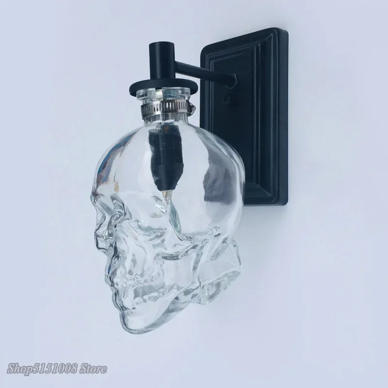 Afralia™ Nordic Skull Bones Clear Glass Bottle LED Wall Sconce for Dinning Room and Bar