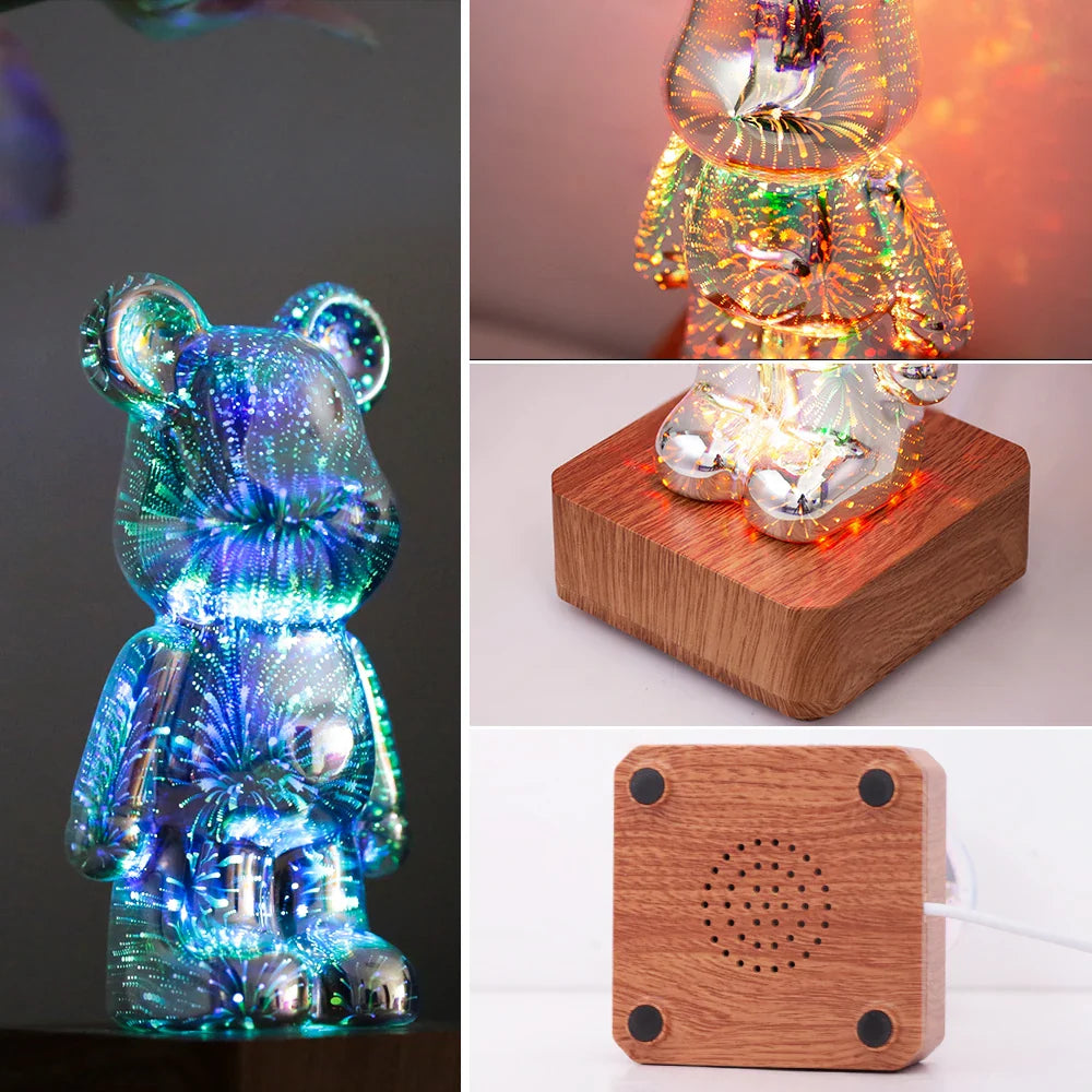 Afralia™ 3D Firework Bear Night Light - Color Changeable LED Lamp for Bedroom & Kids Gift