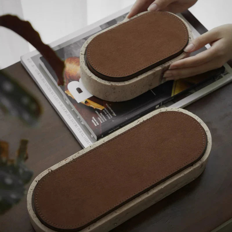 Afralia™ Natural Stone Oval Jewelry Box with Leather Cover