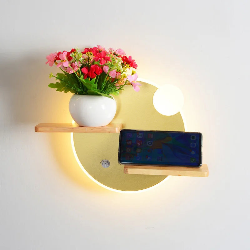 Afralia™ LED Bedside Shelf Wall Lamp with USB Charger - Modern Minimalist Bedroom Reading Light