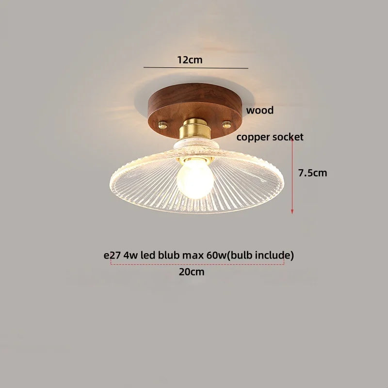 Afralia™ Modern Wood Glass LED Ceiling Light Fixture for Home Lighting
