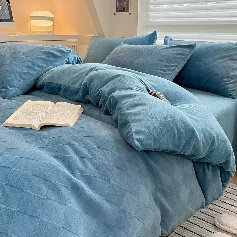 Afralia™ High-Density Milk Fleece Duvet Set with Winter Warmth King Bedding & Plush Blanket Cover