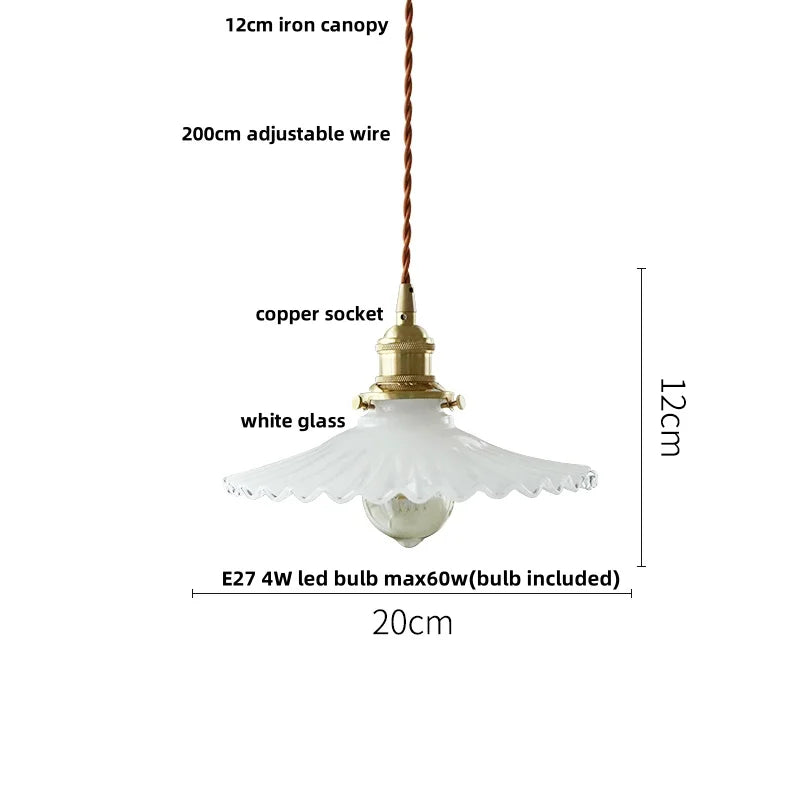 Afralia™ Copper Canopy LED Pendant Light Fixture Green Glass Hanging Lamp