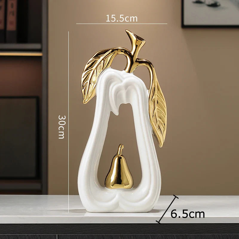 Afralia™ Apple Sculpture: Gold-Plated Ceramic Desk Ornament for Minimalist Room Decor