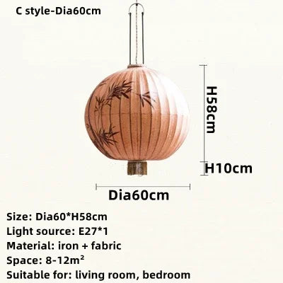 Afralia™ Handmade Japanese Lantern Painting Pendant Lamp Fabric Chandelier