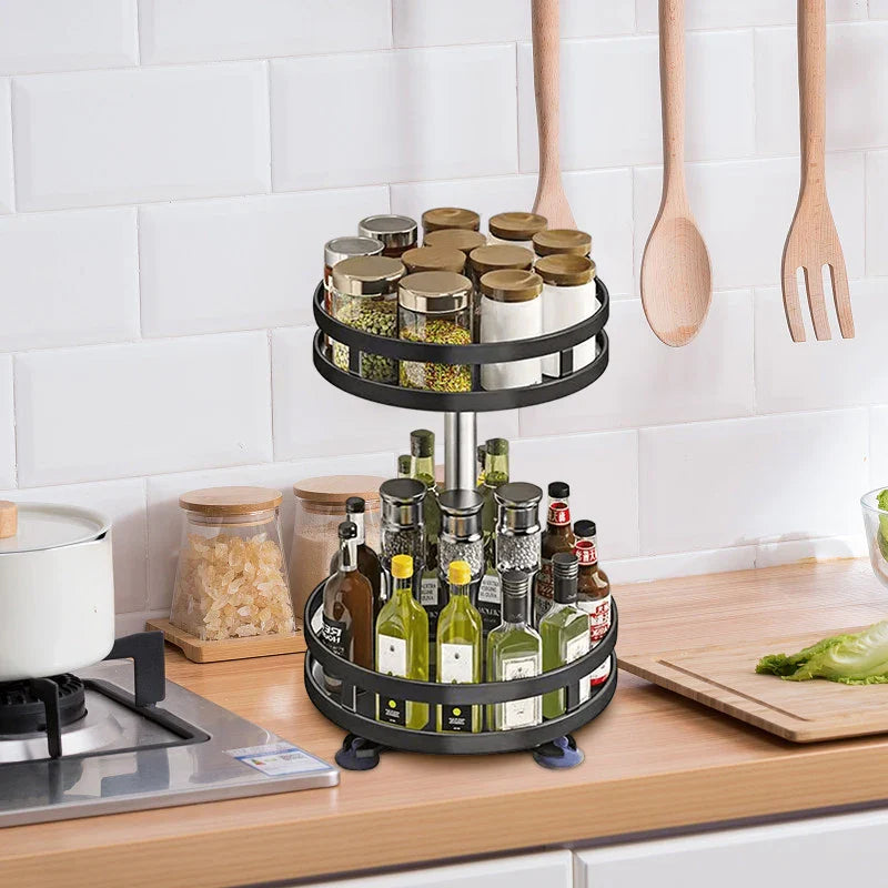 Afralia™ Spice Storage Organizer Rack for Kitchen Seasoning Jars Rotation Shelf