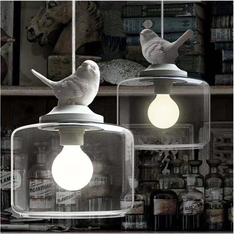 Afralia™ Bird LED Glass Chandeliers - Modern Creative Restaurant Ceiling Lights