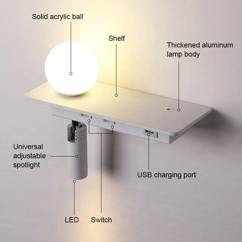 Afralia™ LED Bedside Wall Lamp with USB Charging, Modern Design for Home Decor