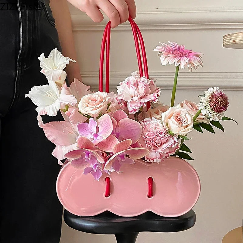 Afralia™ Handbag Shape Ceramic Vase Table Decor Flowers Arrangement Room Aesthetic