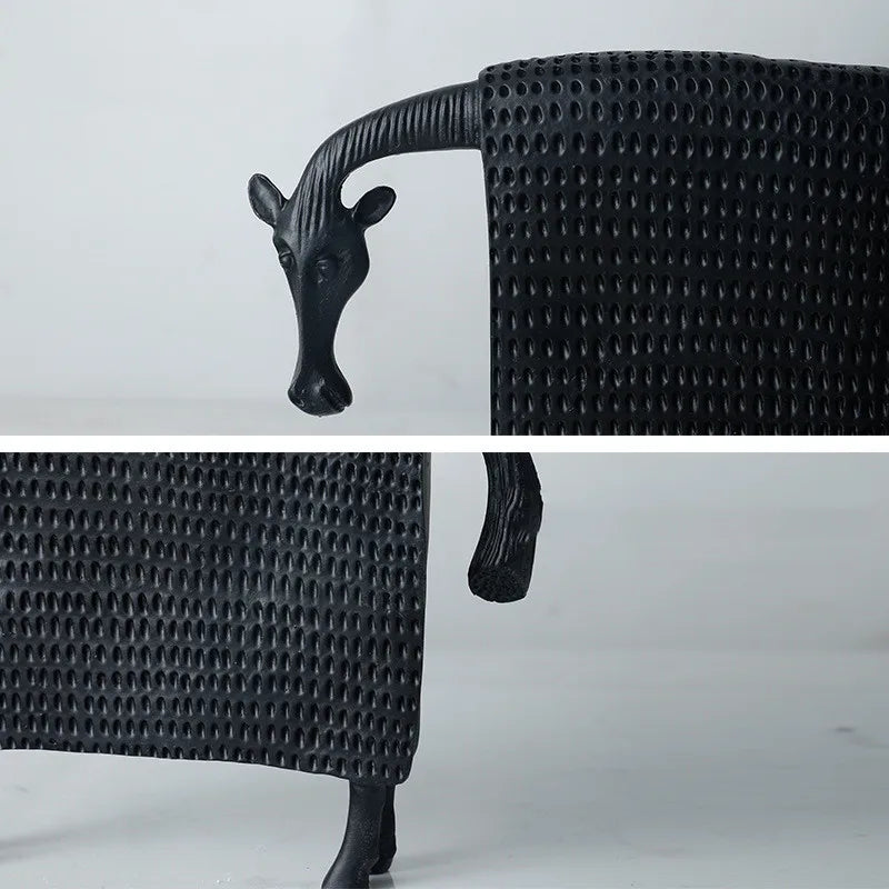 Afralia™ Black Cow Ox Resin Sculpture Figurine - Room Decor Art Statue