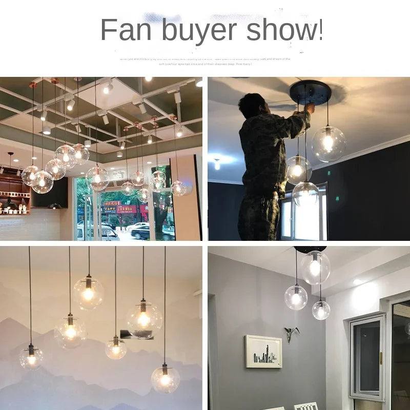 Afralia™ Nordic Glass Ball Pendant Lights - Modern Clear Glass Hanging Lamp