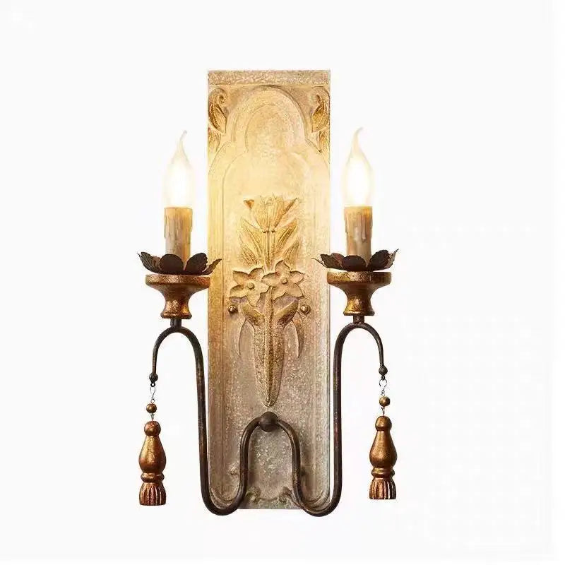 Afralia™ Vintage French Carved Wood Wall Lamp for Living Room Bedroom décor