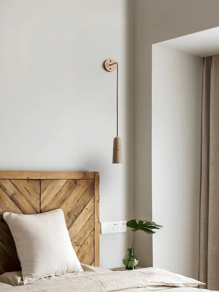 Afralia™ Solid Wood LED Wall Lamp for Home Decor and Lighting in Minimalist Wabi-sabi Style
