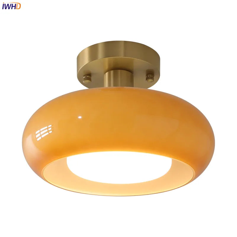 Afralia™ Nordic LED Ceiling Lamp with Yellow Glass Lampshade for Home Indoor Lighting