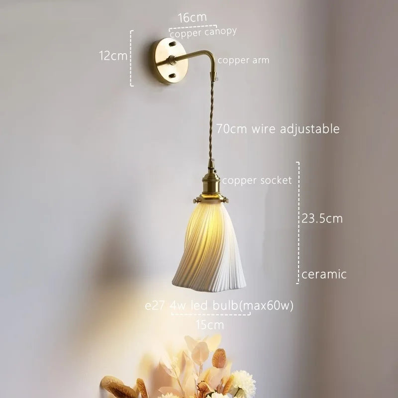 Afralia™ Nordic LED Ceramic Copper Wall Lamp Sconce for Bedroom Bathroom Mirror