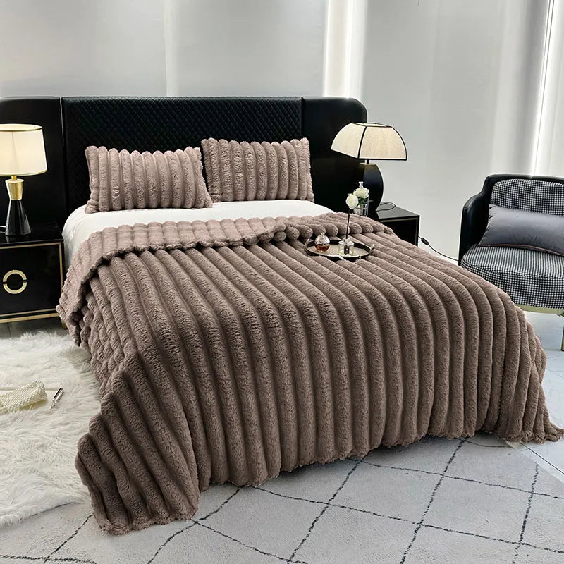 Afralia™ Ribbed Lamb Plush Blanket - Soft Faux Rabbit Velvet Wool Throw Blanket