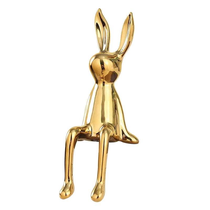 Afralia™ Gold Rabbit Ceramic Ornaments for Home & Office Decor