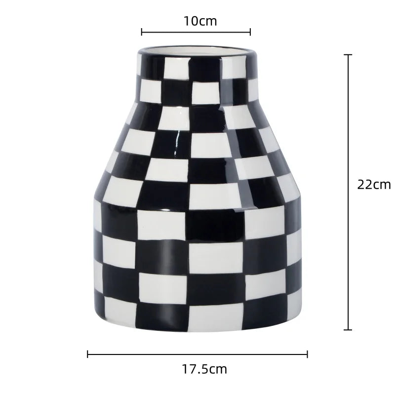 Afralia™ Checkered Ceramic Vase Tall Flowerpot Home Decor Accessory