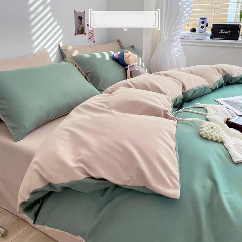 Afralia™ Luxury Solid Cotton Bedding Set King Yellow 3-4 Pcs, Simple Queen Size