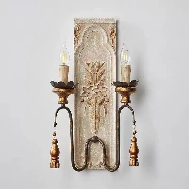 Afralia™ Vintage French Carved Wood Wall Lamp for Living Room Bedroom décor