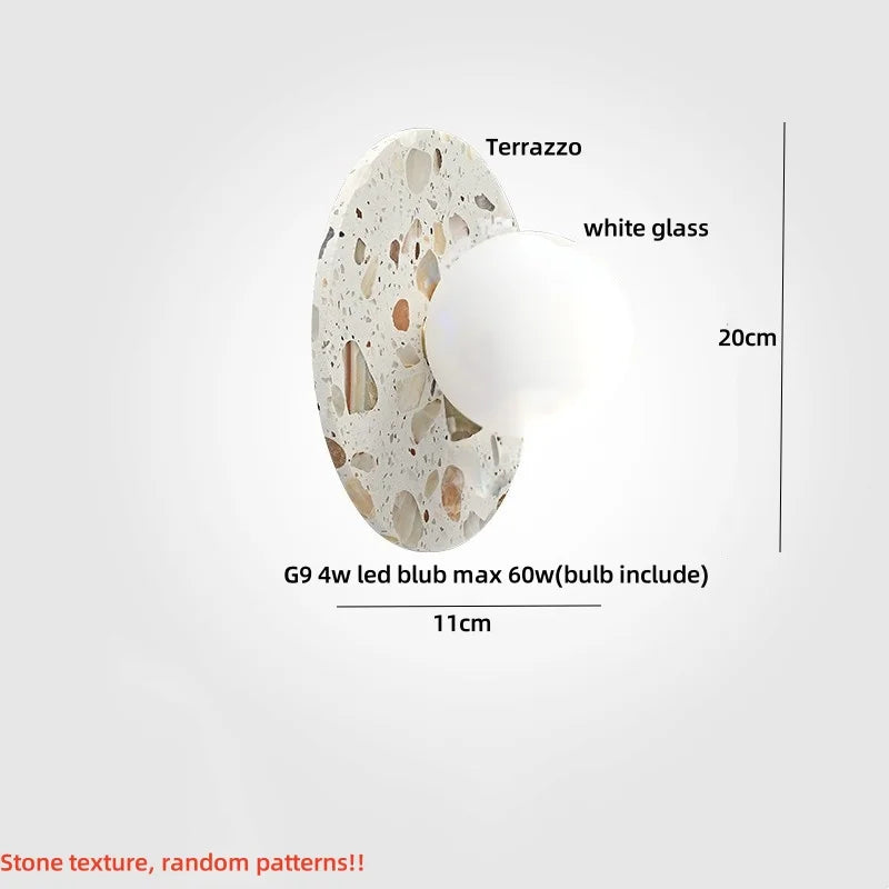 Afralia™ Terrazzo Marble Stone LED Wall Sconce Lamp, Modern Nordic Bedside Light