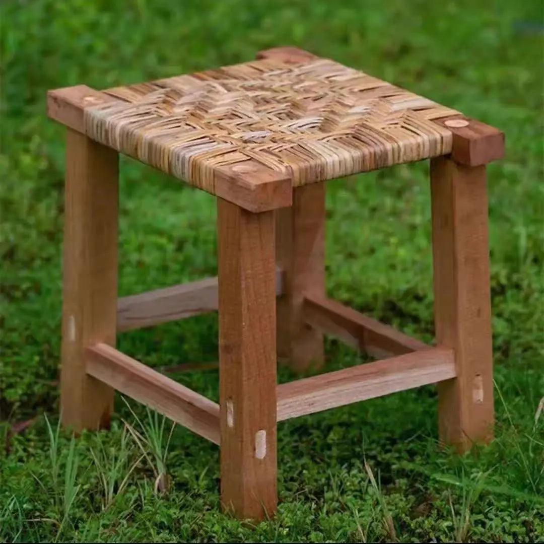 Afralia™ Rattan Solid Wood Stool: Stylish Handcrafted Square Seat for Home Tables
