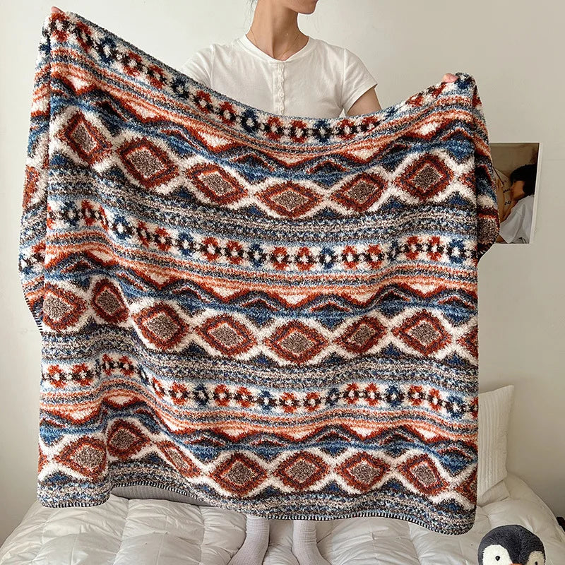 Afralia™ Boho Printed Blanket: Cozy, Multi-Functional, Half-Flannel Shawl, Single/Double Bedspread