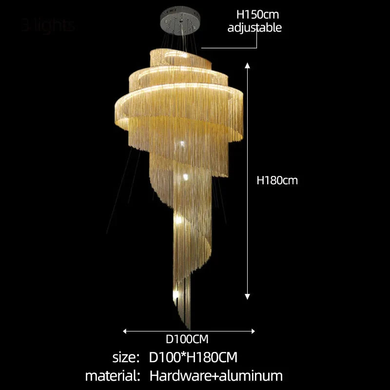 Afralia™ Luxury Aluminum Chain Chandelier for Living Room, Hall, Hotel, Showroom, Penthouse