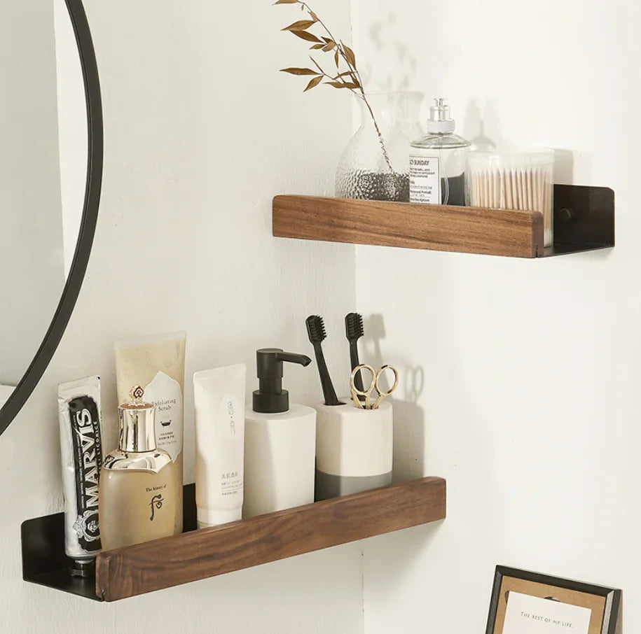Afralia™ Walnut Wall Mount Bathroom Shelf for Toilet Wash Counter and Shower Essentials