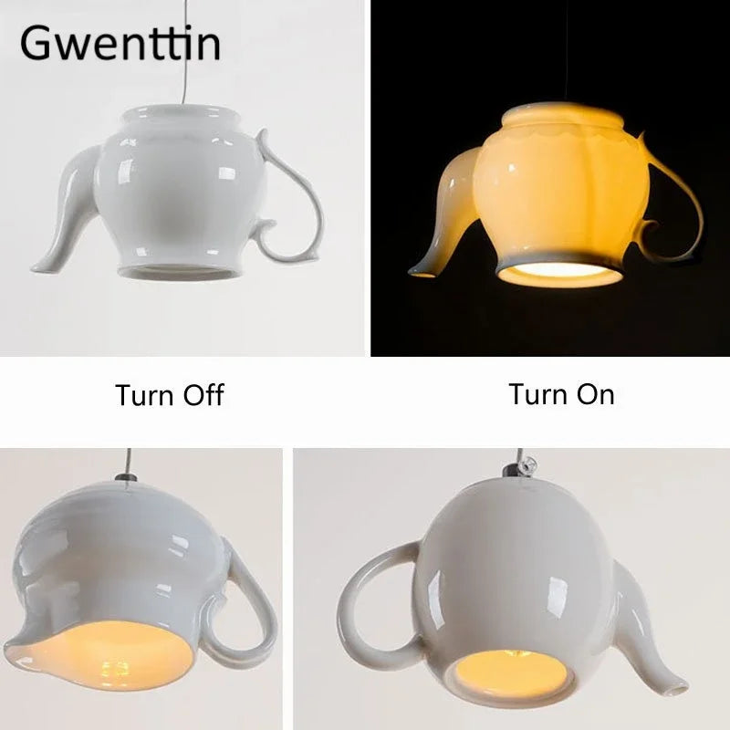 Afralia™ Ceramic LED Pendant Lights: Nordic Teapot Design for Modern Living and Kitchen.