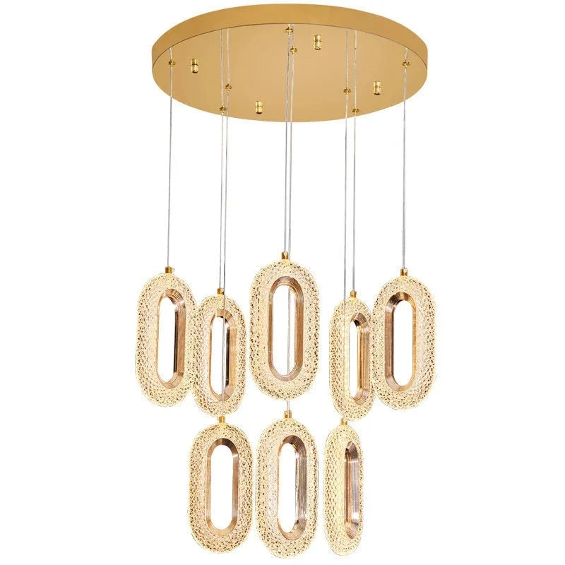 Afralia™ Oval Gold Lustre Acrylic Chandelier for Modern Attic, Living, Dining, Hotel Hall