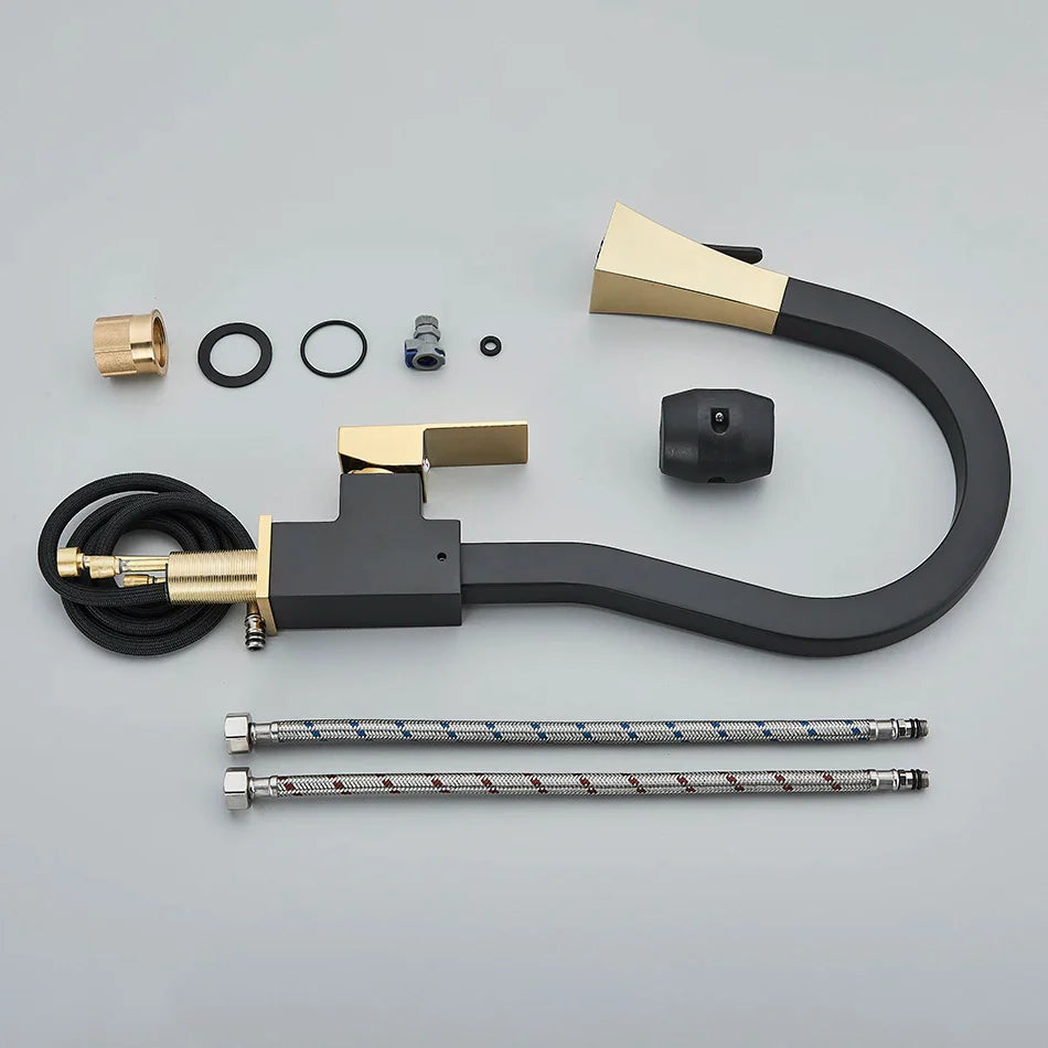 Afralia™ Uythner Black Kitchen Faucet with Pull Out Spray Head and 360° Rotation