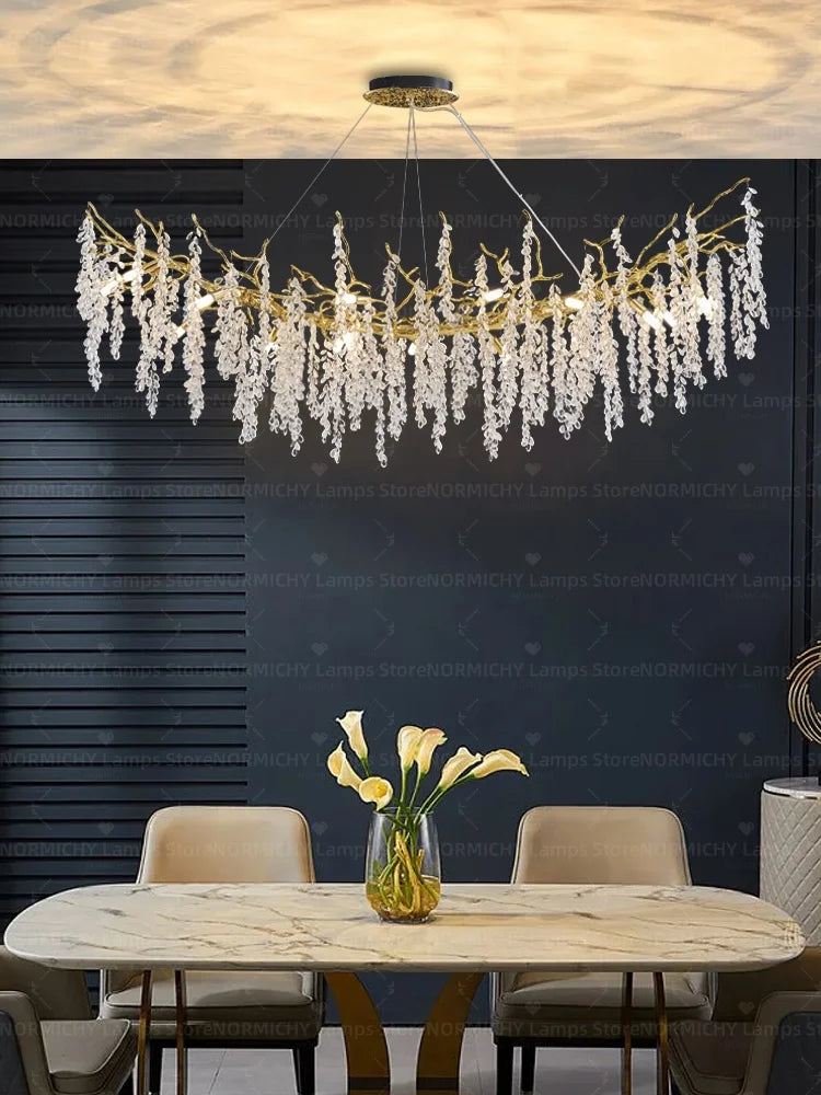 Afralia™ Luxe Glass Pendant Light for Living Room, Restaurant, Villa - Elegant, Romantic, Crystal French Style