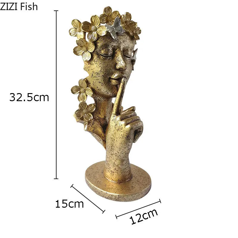 Afralia™ Gold Silence Is Gold Garland Figure Resin Sculpture Desk Decoration