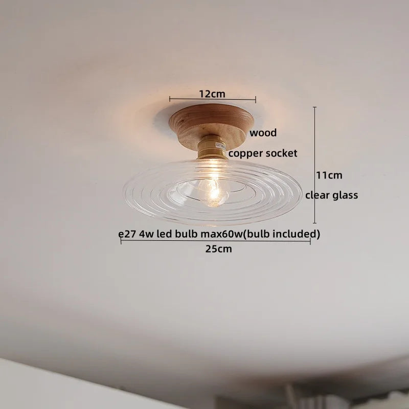 Afralia™ Wood Glass LED Ceiling Lamp Modern Plafondlamp for Home Restaurant Living Room