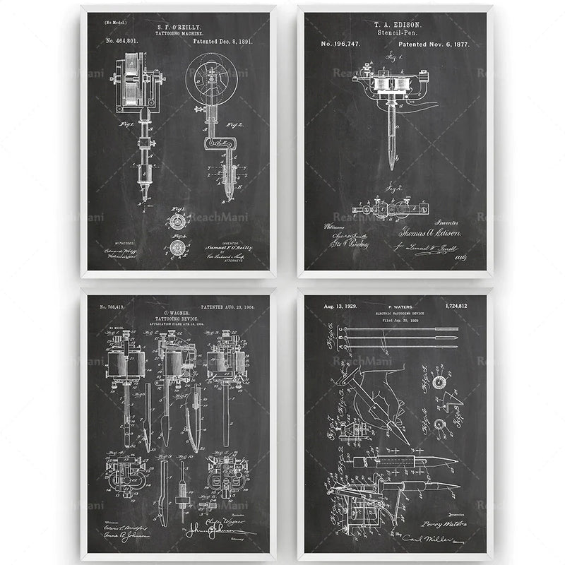 Afralia™ Tattoo Machine Patent Print, Studio Wall Art Blueprint Poster Decoration