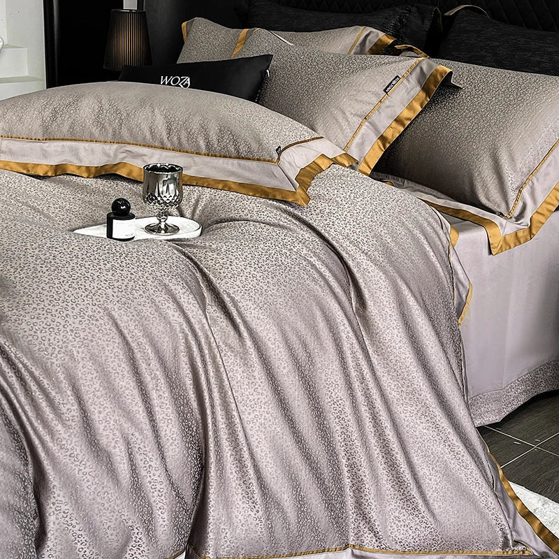 Afralia™ Egyptian Cotton Leopard Jacquard Luxury Bedding Set with Satin Finish