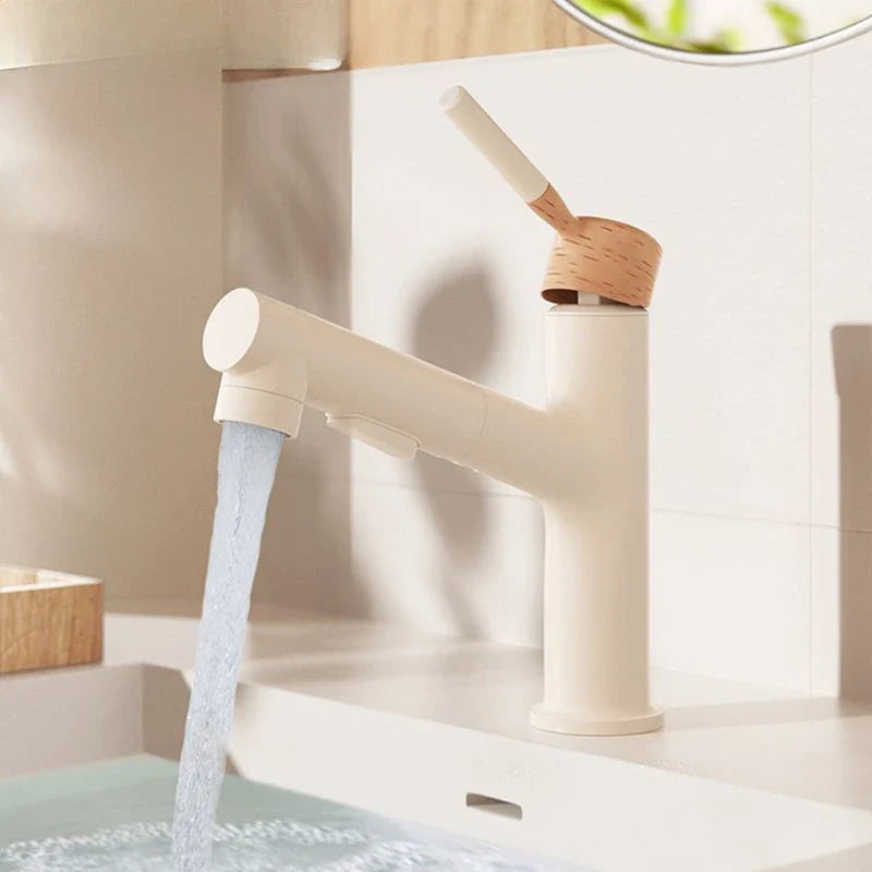 Afralia™ Wood Cream Wind Pull-Out Faucet for Washbasin and Bathroom Cabinet