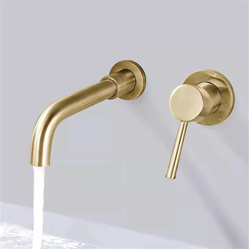 Afralia™ Brushed Gold In-Wall Black Basin Faucet Set for Bathroom Sink Mixer Tap