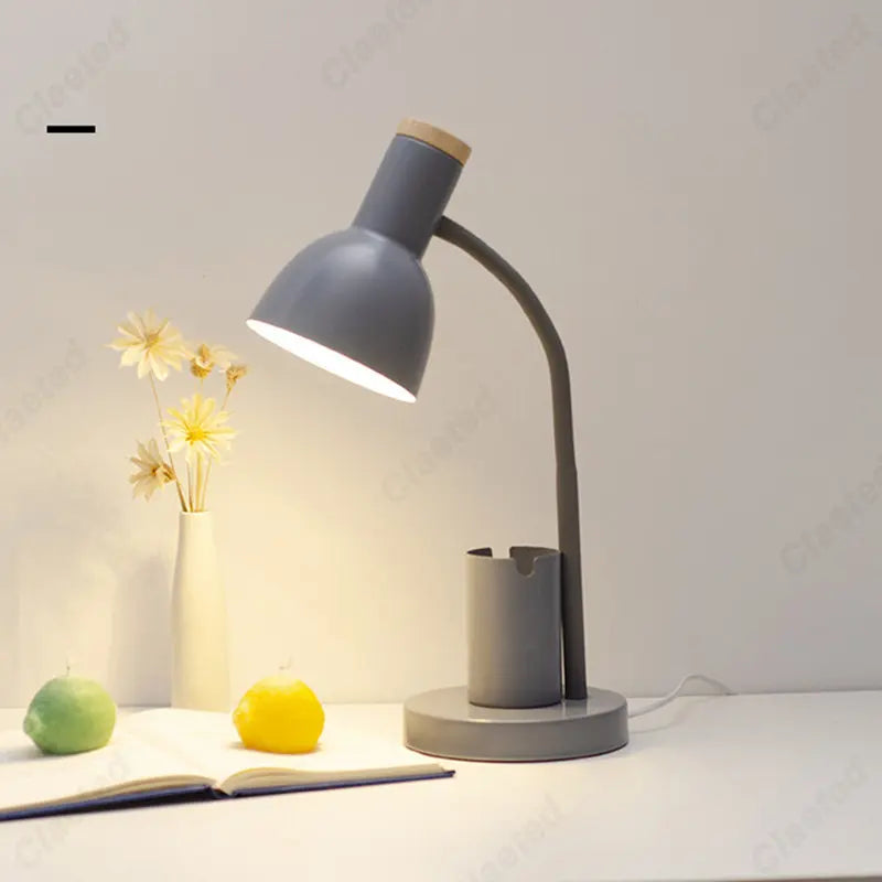 Afralia™ Cute Nordic Desk Lamp with Pen Holder for Home Office and Bedroom
