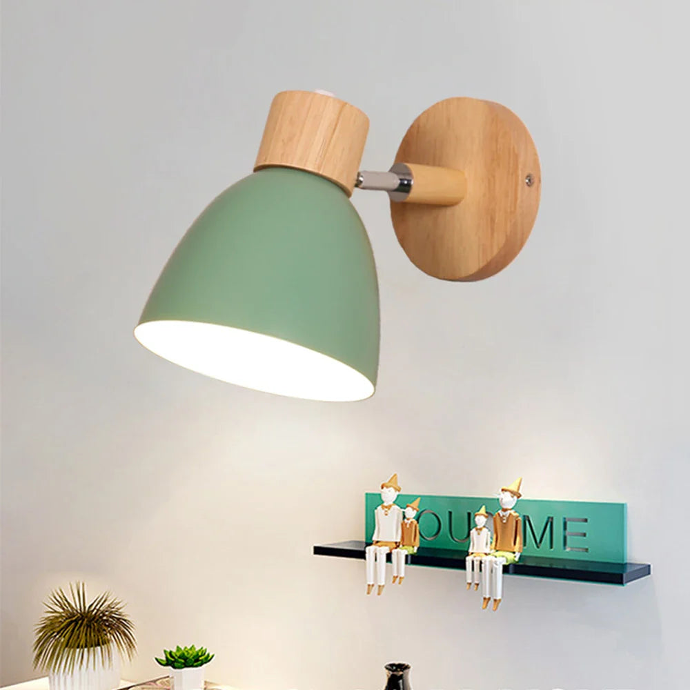 Afralia™ Wood Bedroom Wall Light Modern Macaron LED Sconce, Nordic Minimalist Design