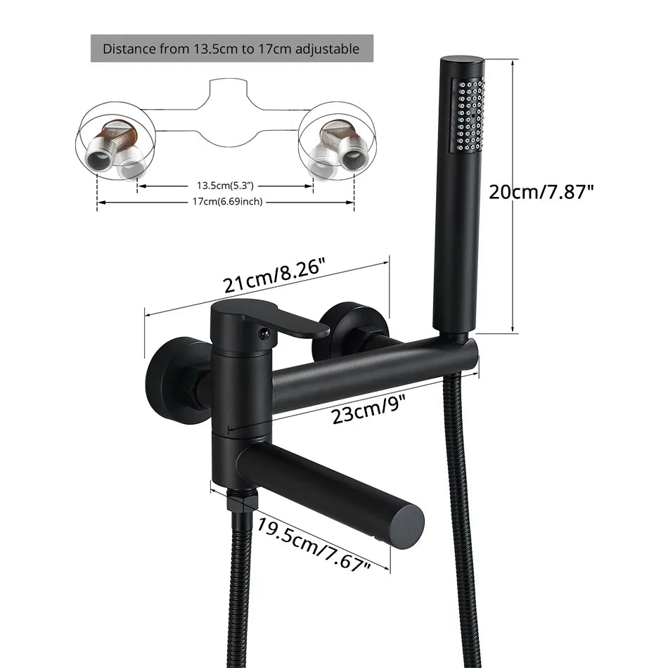 Afralia™ Brass Wall Mounted Bathtub Shower Mixer Tap Set for Bathroom