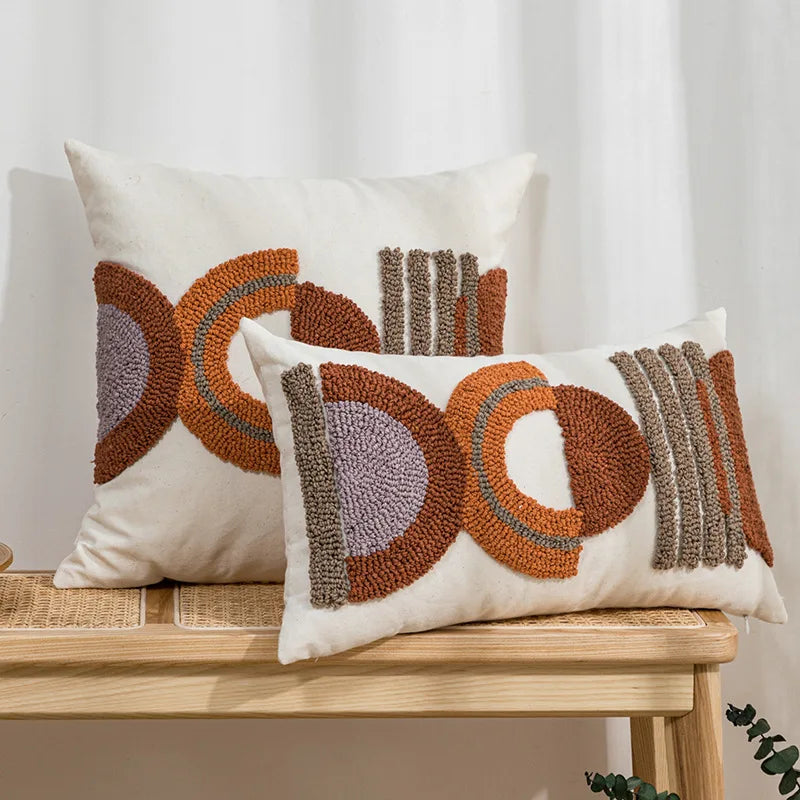 Afralia™ Half-circle Tufted Cotton Canvas Embroidery Throw Pillow Cover - Modern & Stylish